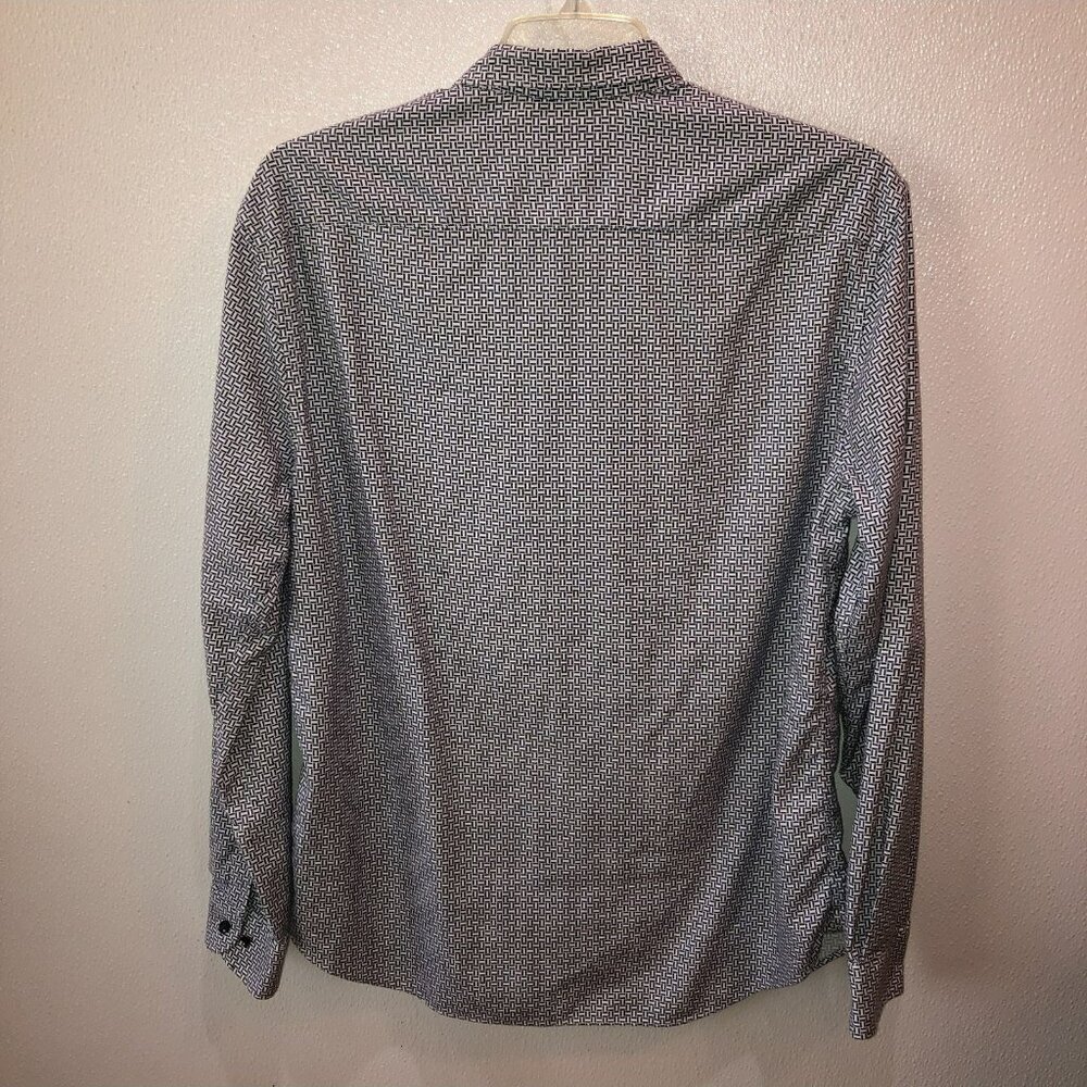 Armani Collezioni Mens Size XL Black White Geometric Long Sleeve Dress Shirt - Picture 6 of 10